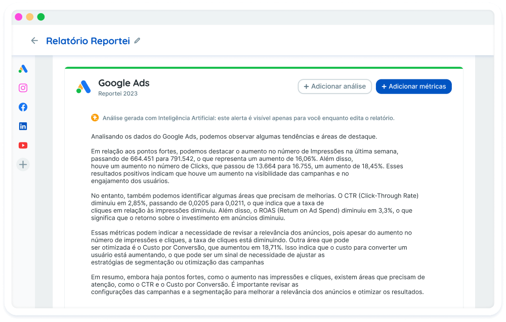 insights de marketing com Reportei AI