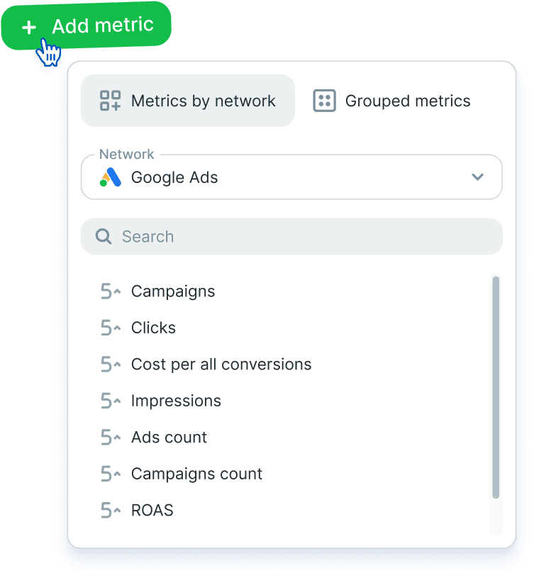 Selecting metrics by network to build the overview dashboard
