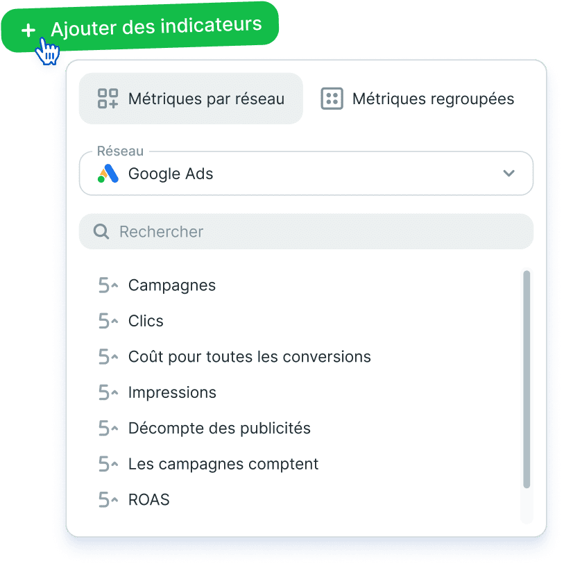 Sélection des métriques par réseau pour créer la vue d'ensemble
